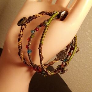 Boho Multi-Strand Olive Green and Brown Beaded Bracelet
